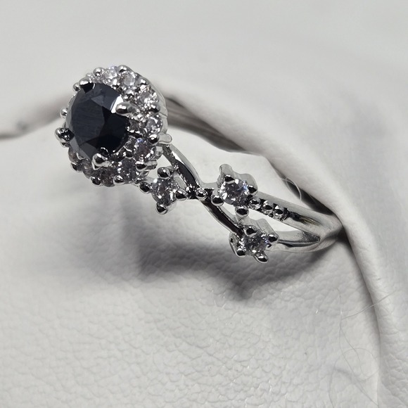 .5ct Black Moissanite Ring Round Halo Vine GRA Cert White Gold Plated Sizes 6-12 - Picture 5 of 13